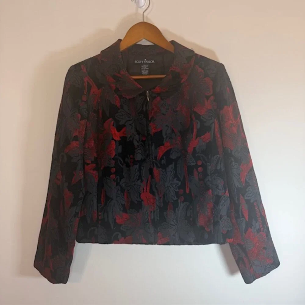 Scott Taylor Jacket Womens Size Large Velvet Burnout‎ Floral Goth Whimsigoth